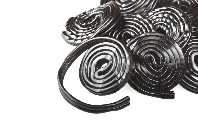 Liquorice Licorice Spiral Candies On White Background Stock Photo