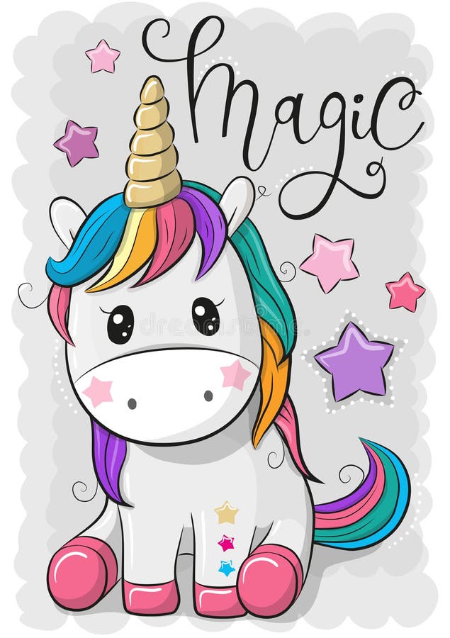 Licorne de bande dessinée d'isolement sur un fond gris illustration de vecteur Licorne de bande dessinée d'isolement sur un fond gris illustration de vecteur