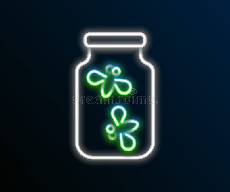 Licurici neon line luminează erorile într-o pictogramă borcan izolată pe fond negru. concept contur colorat. vector royalty free illustration