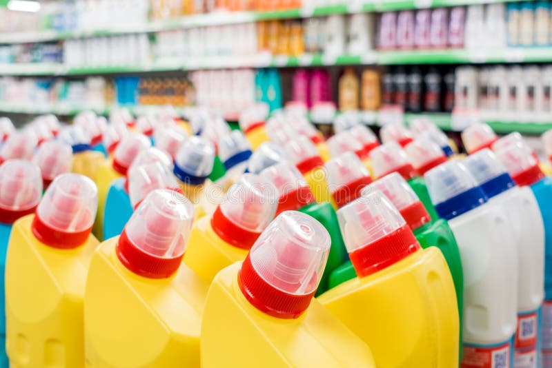 Lid Plastic Water Bottle in the Market. Multicolored Plastic Bottle