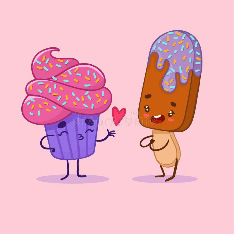 Liebe kleinen Kuchens und isecream Kawaii vektor abbildung Liebe kleinen Kuchens und isecream Kawaii vektor abbildung