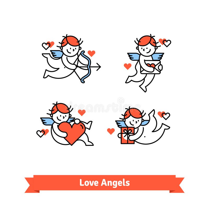 Liebesengel Amorjungen mit Geschenken und Geschenken stock abbildung Liebesengel Amorjungen mit Geschenken und Geschenken stock abbildung