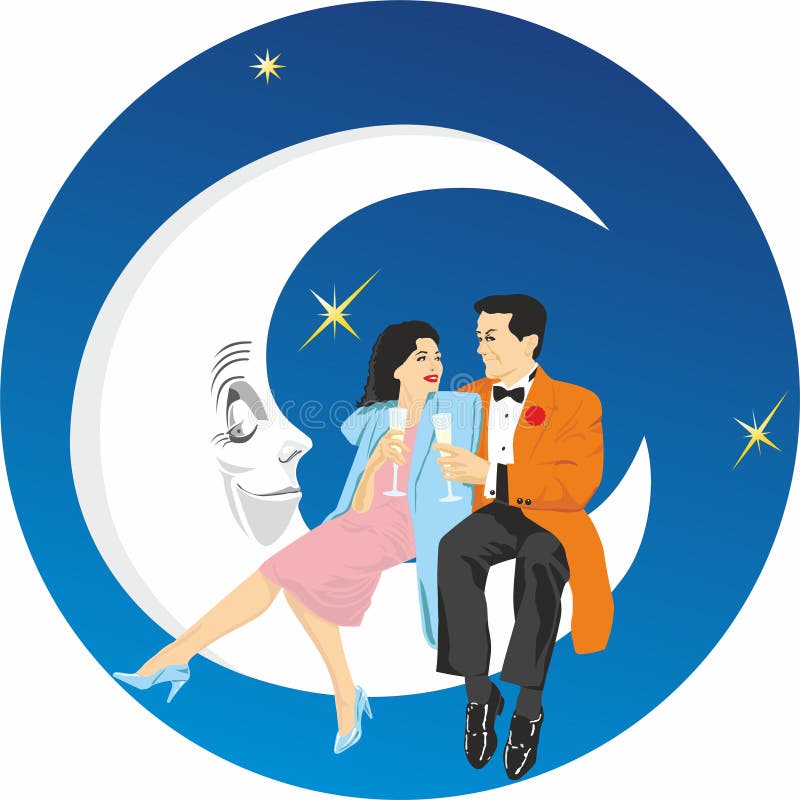 Liebespaare, die auf dem Mond sitzen Der Konzepthintergrund für Valentinstag, Plakate, Hochzeitseinladungen vektor abbildung Liebespaare, die auf dem Mond sitzen Der Konzepthintergrund für Valentinstag, Plakate, Hochzeitseinladungen vektor abbildung