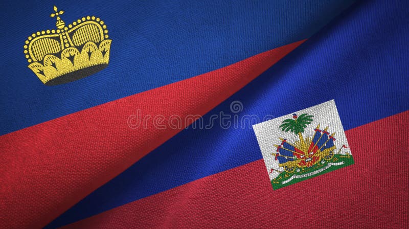 Liechtenstein and Haiti Two Flags Textile Cloth, Fabric Texture Stock Illustration