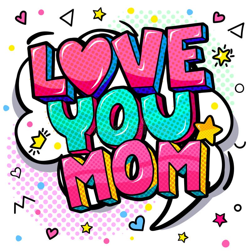 Liefde u Mamma in pop-artstijl voor de Gelukkige viering van de Moeders Dag