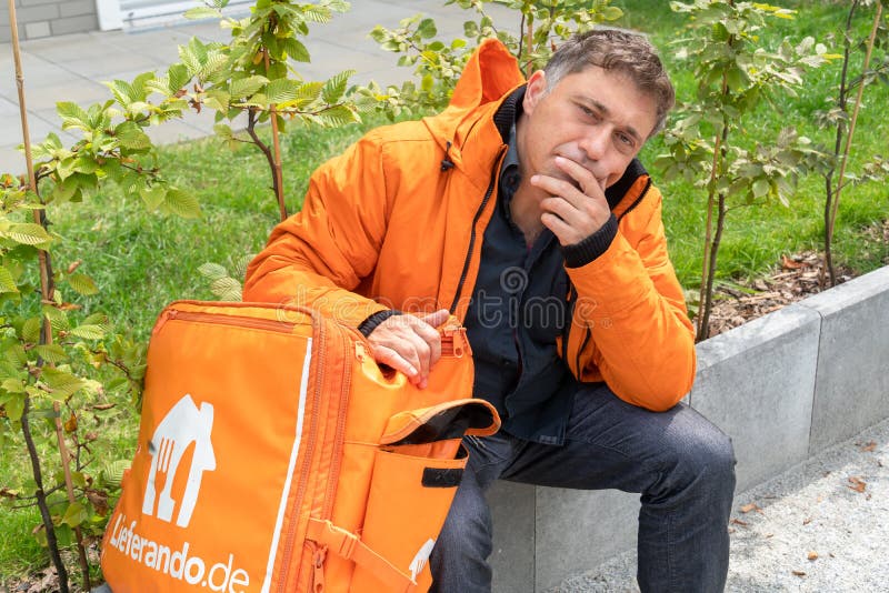 Lieferando delivery guy editorial stock photo. Image of dinner 155295338