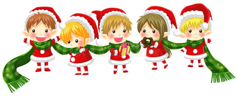Lien mignon d'elfes de Noël ainsi qu'une longue écharpe (sans le bla illustration de vecteur Lien mignon d'elfes de Noël ainsi qu'une longue écharpe (sans le bla illustration de vecteur