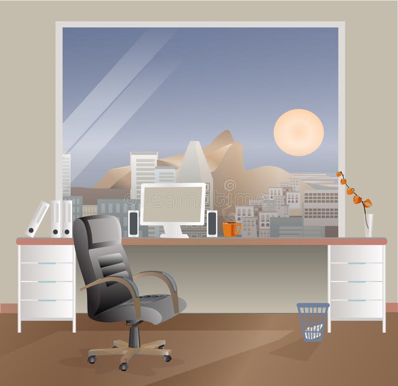 Lieu de travail de bureau de conception Loyer et vente de bureau Bureaux de projet illustration stock Lieu de travail de bureau de conception Loyer et vente de bureau Bureaux de projet illustration stock