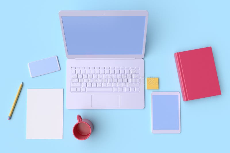 Lieu de travail dans le bureau Vue sup?rieure de Tableau rendu 3d illustration stock Lieu de travail dans le bureau Vue sup?rieure de Tableau rendu 3d illustration stock