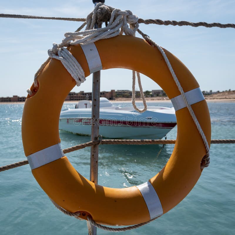 Life Buoy Hanging On Pier And Sea Background Stock Photo - Image of ...