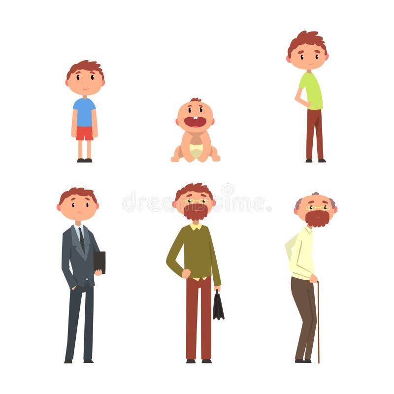 Set Of Growing Up Evolution On White Background. All The Stages Of Growing  Up From Baby To Old Men. Age Stages. Royalty Free SVG, Cliparts, Vetores, e  Ilustrações Stock. Image 60196843.