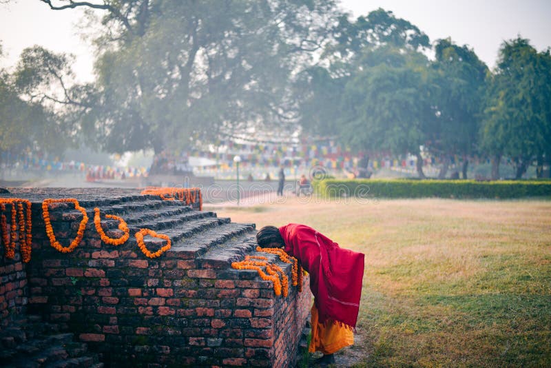 May You Reach The Sacred Place Life in India : a Prayer at Sacred Place in Nepal Editorial Photo