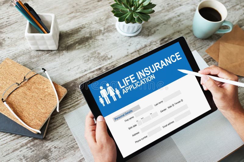 Life insurance online application form on device screen. royalty free stock images