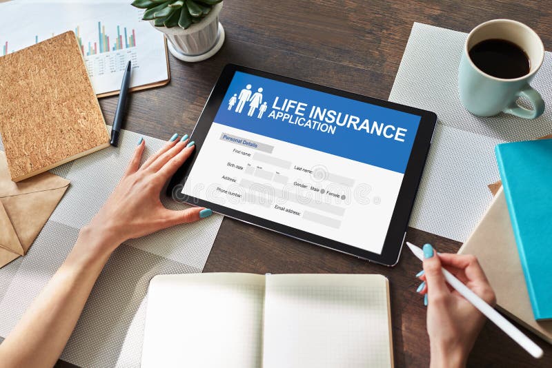 Life insurance online application form on device screen royalty free stock photos