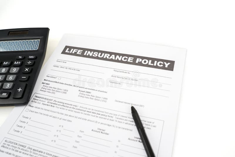 Life Insurance Policy Form and Calculator Stock Photo - Image of ...