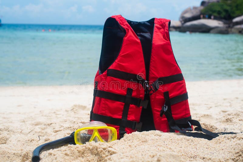 Life Jacket and a Mask for Snorkeling on the Beach Stock Image Image