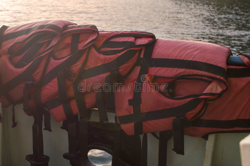 Life Jackets on Board the Ship Stock Image Image of leisure, security