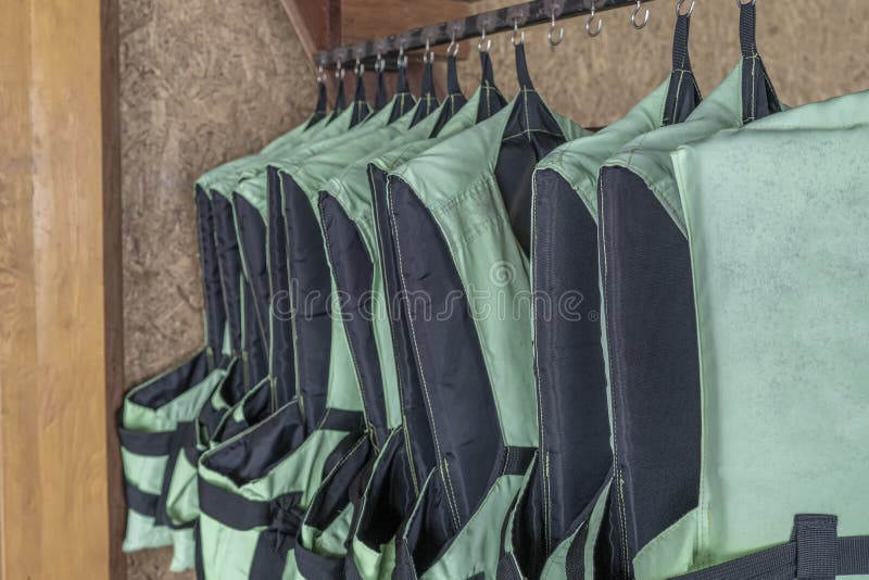 Life Jackets in Green Color for Life Security in the Water Stock Photo Image of boating