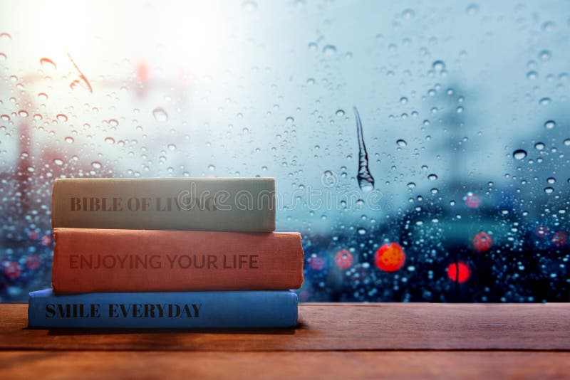 Life and Living Positive concept, Reading Book in Rainy Day