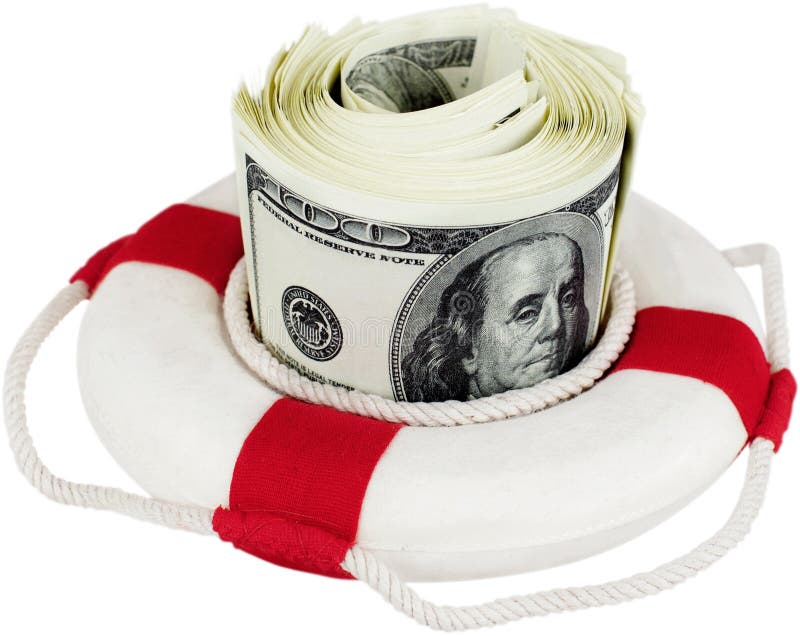 Life ring surroung money - concept of saving momey stock images Life ring surroung money - concept of saving momey stock images