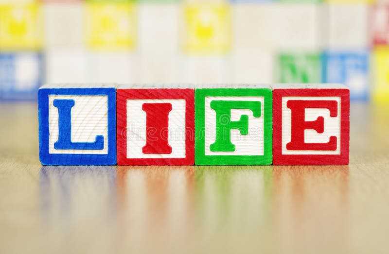Life Spelled Out in Alphabet Building Blocks stock photos