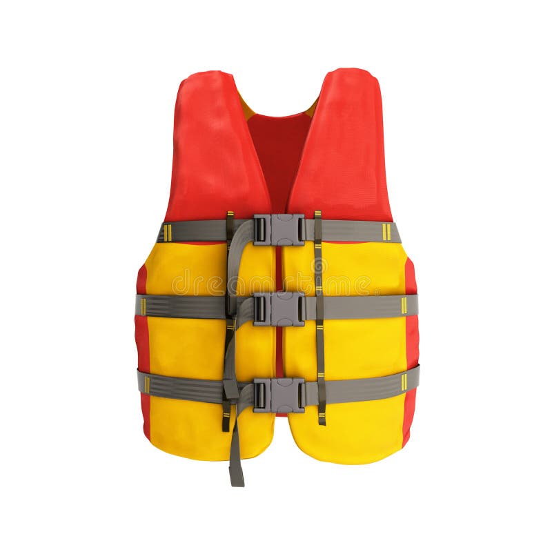 Life Vest Red Yellow 3d Render on White Background Stock Illustration