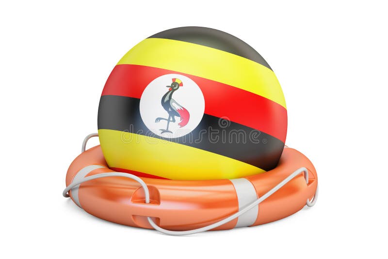 Lifebelt with Uganda flag, safe, help and protect concept vector illustrati...