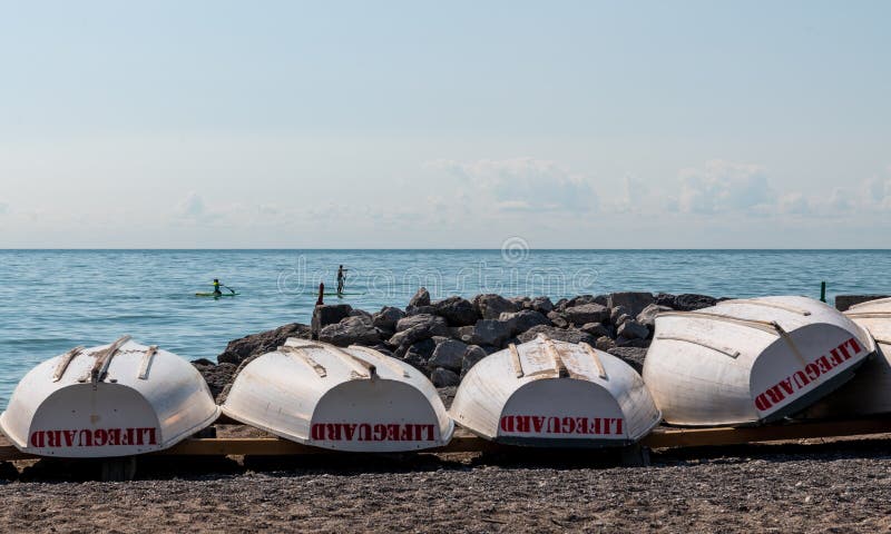 Lifeguard boats on the shores of Lake Ontario, Toronto beaches