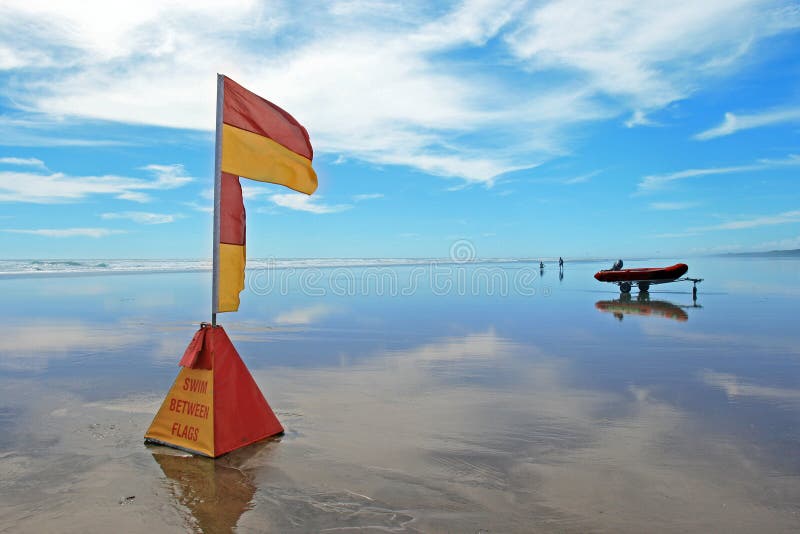 Lifeguard flag at Murawhai beach