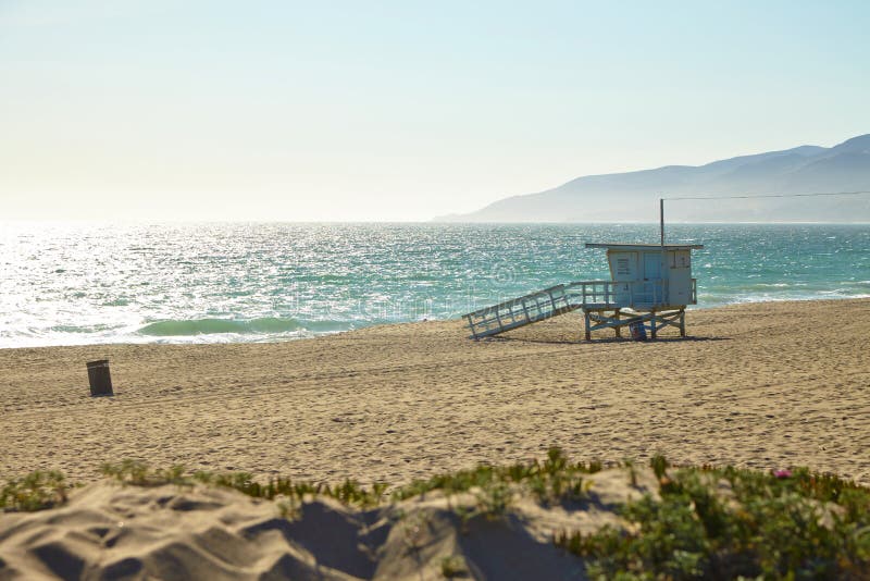 Lifeguard Hut on the Malibu Beach. Stock Photo - Image of coastline ...