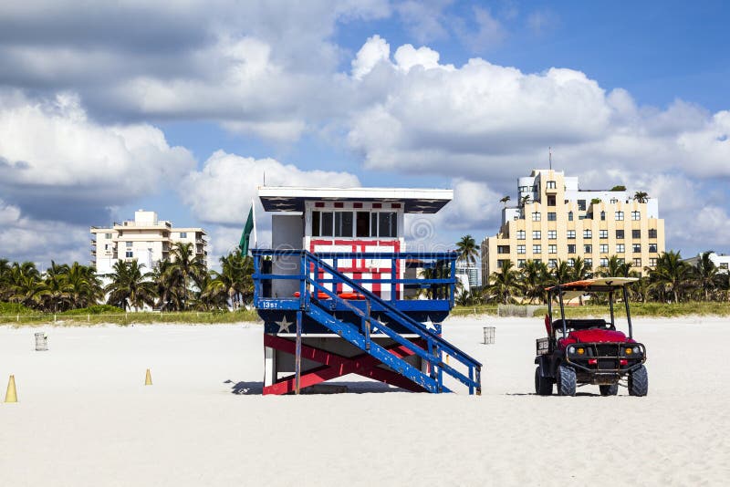 Lifeguard hut at the white beach in South Beach, Miami