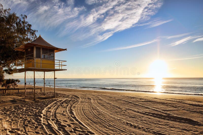 Lifeguard patrol tower at sunrise