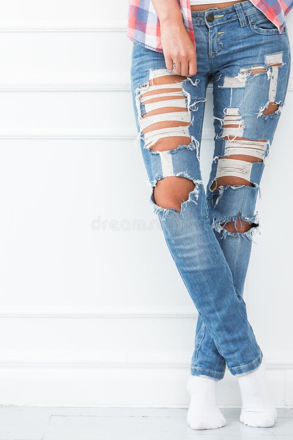 Lifestyle. Beautiful Girl in Jeans Stock Photo - Image of lady, care ...