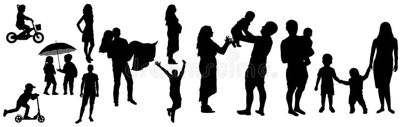 Lifetime of man and woman with childhood to adult family life silhouette, vector illustration. stock illustration Lifetime of man and woman with childhood to adult family life silhouette, vector illustration. stock illustration