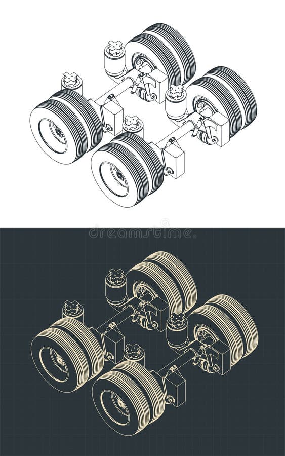 Lift Axle for Trailer Isometric Blueprints Stock Illustration