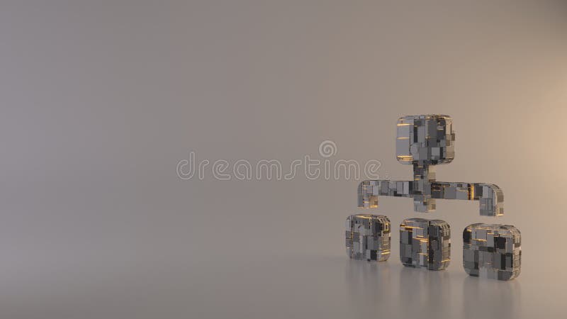 Light background 3d rendering symbol of sitemap icon. 3d rendering metal techno rectangular geometric greeble symbol of network from one main and three other vector illustration Light background 3d rendering symbol of sitemap icon. 3d rendering metal techno rectangular geometric greeble symbol of network from one main and three other vector illustration