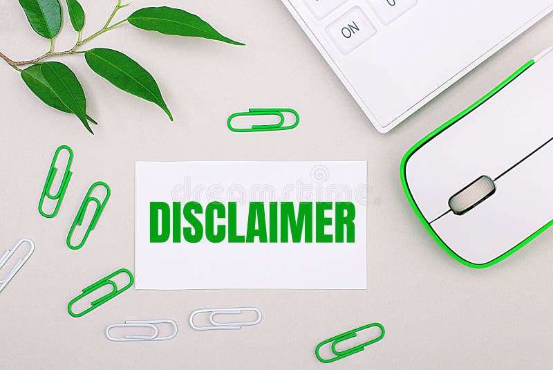 On a light background, a white calculator, a computer mouse, green paper clips, a green plant and a white blank sheet with the