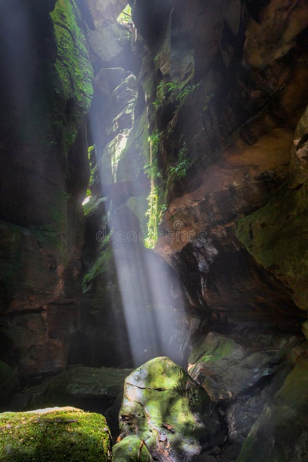 Light beams into the canyon stock image