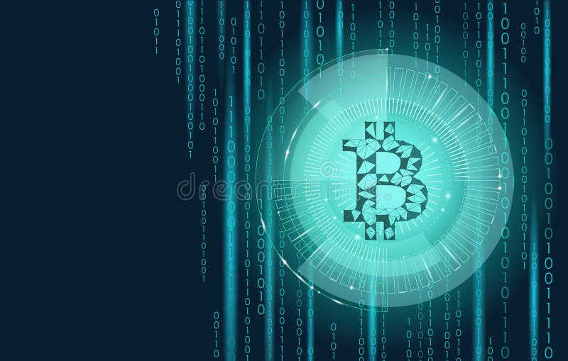 Light blue bitcoin sign cryptocurrency in hud target. Low poly geometric finance e-commerce online pay blockchain system vector illustration