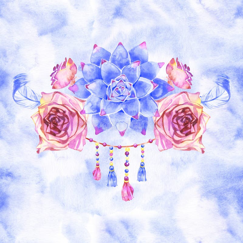 Light Blue Boho Design. Rustic Wedding Greenery. Mint, Blue Tones