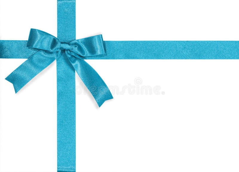 Light blue bow satin ribbon isolated on white background with clipping path for gift box wrap and holiday card design decoration