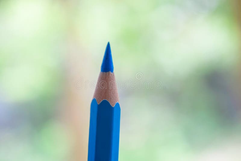Light Blue Colored Sharp Wood Pencil Crayon on a White Background Stock