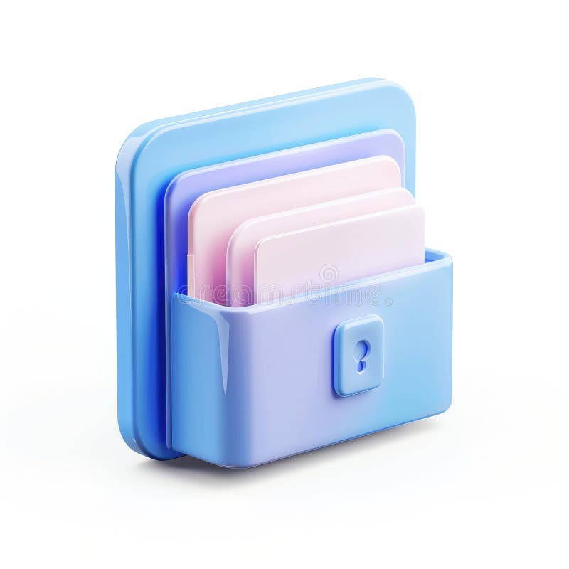 Pastel Blue Folder Icon with Documents: A 3D Render of a Secure Digital File Storage Concept stock illustration