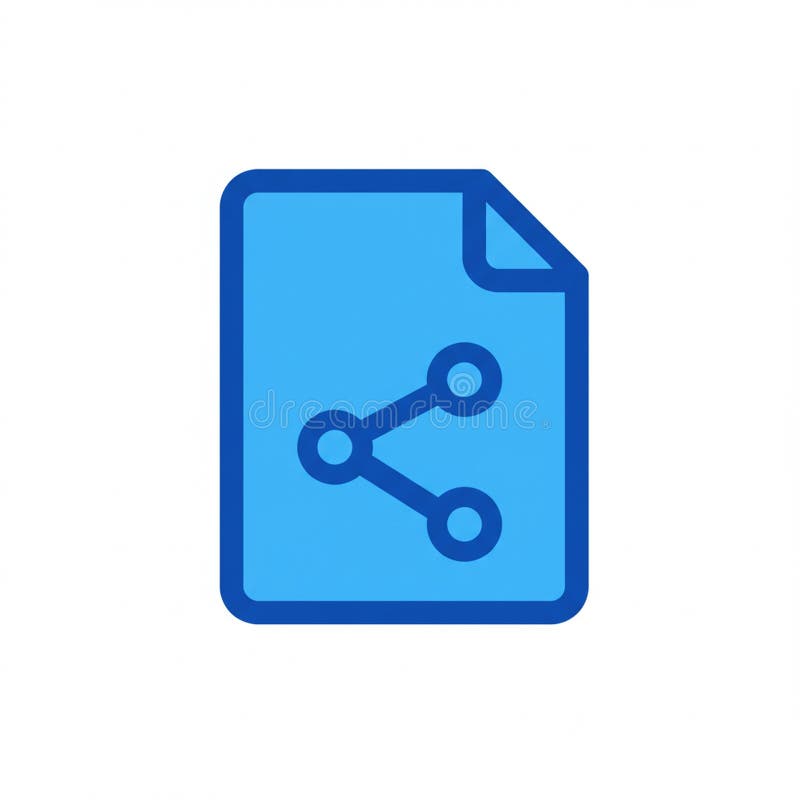 Light blue file icon with dark blue outline and a stylized share symbol inside. The stock illustration