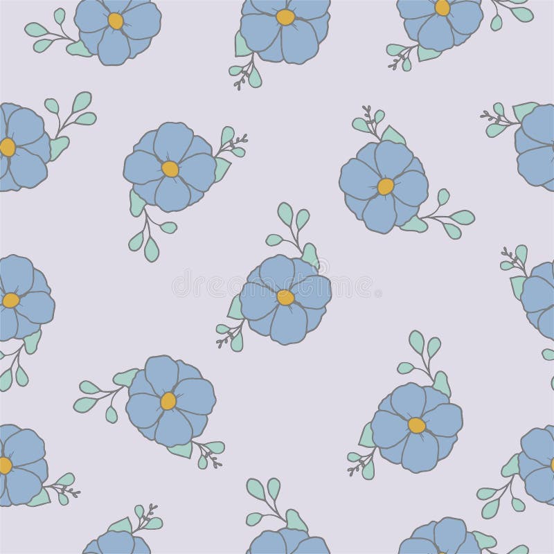 Light Blue Flowers Repeat Pattern. Beautiful Blue Floral Retro