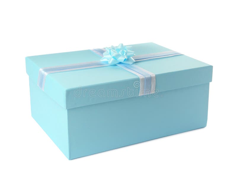 584 Birthday Gift Christmas Present Light Blue Box Isolated White Stock
