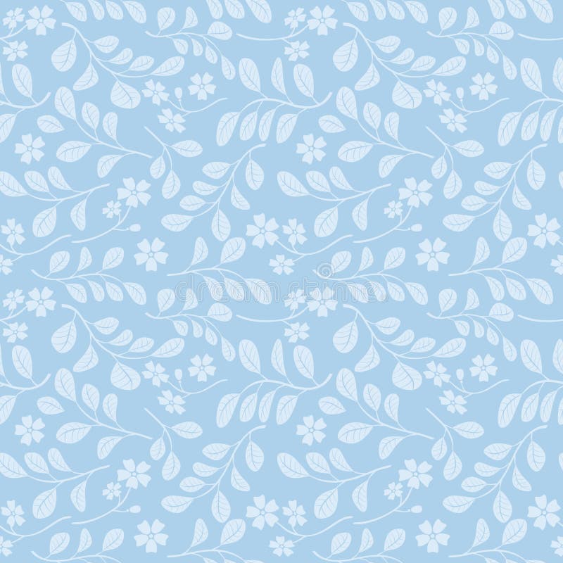 Light Blue Leaves with Flowers on Blue Background - Seamless ...