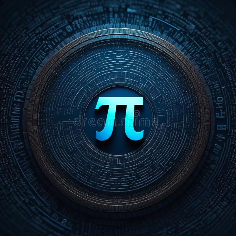 Light Blue Mathematical Constant Pi in Circle on Dark Blue Background Consisting of Many Circles 