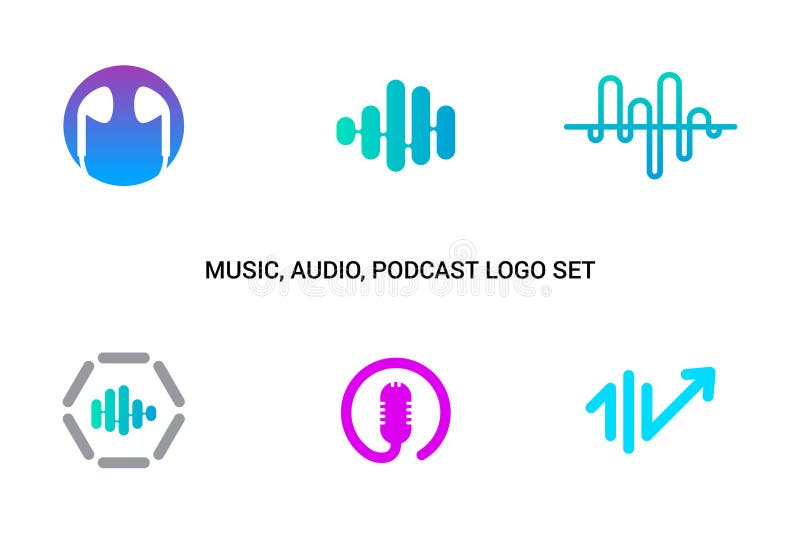 Light Blue Modern, Music, Audio, Podcast Logo Set бесплатная иллюстрация