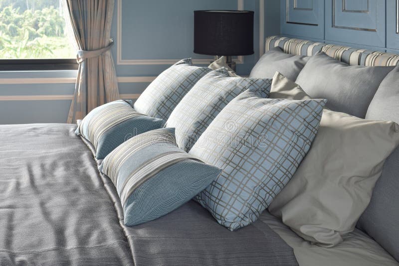 Light Blue Pillows in Difference Pattern with Classic Style Bedding